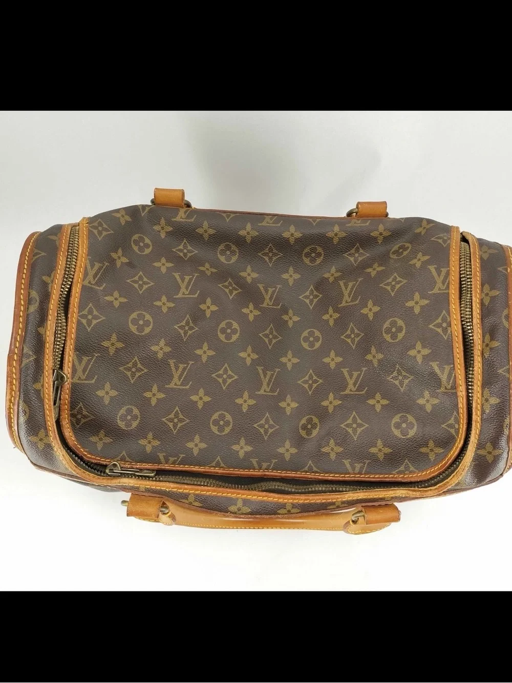 Louis Vuitton Chaussures 40 Brown Monogram Canvas Handbag with Tan Leather Trim